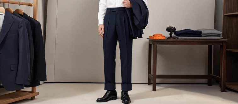 Which trouser hem style features a visible fold-back stitched on the outside?